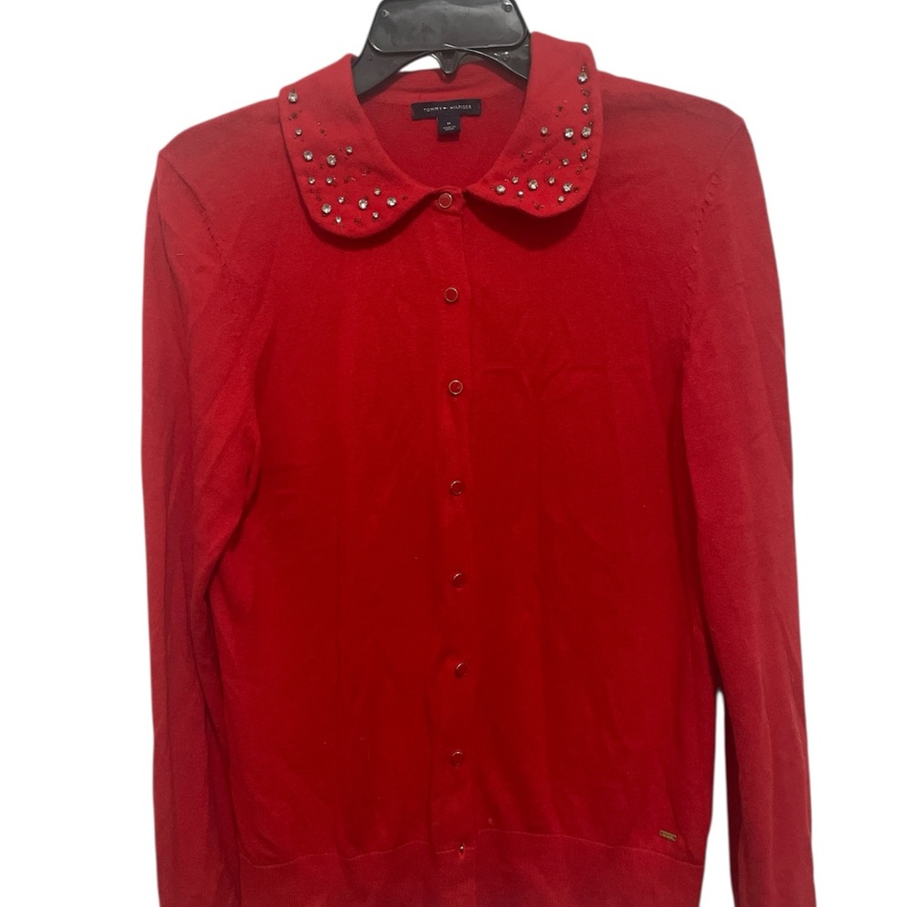 Tommy Hilfiger Red Cardigan with Embellished Collar